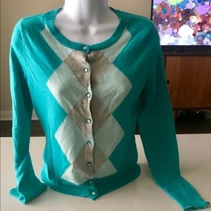 New York & Company Teal Argyle Sweater.
